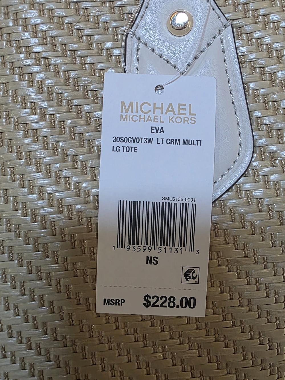 Michael Kors White & Natural MK Logo Tote Bag W/Matching Pouch NWT - Picture 4 of 5